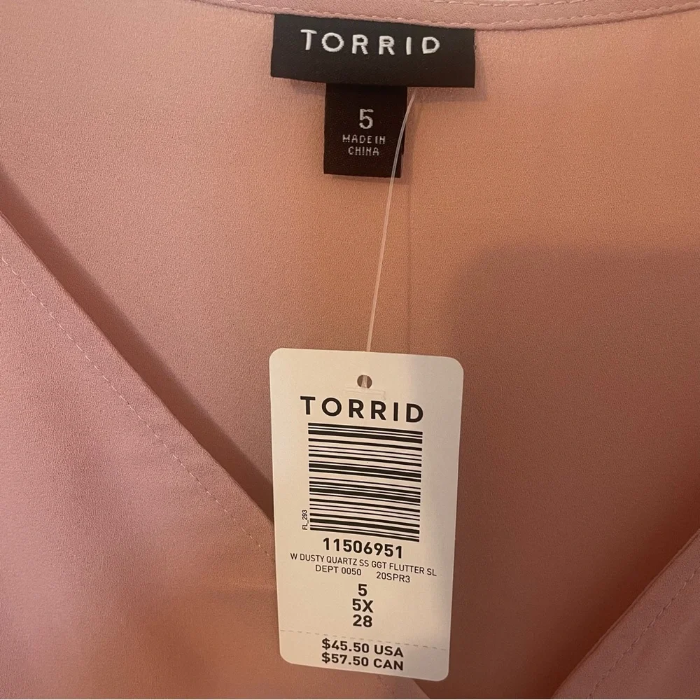 Dusty Rose Quartz Flutter Sleeve Blouse - Picture 5 of 5